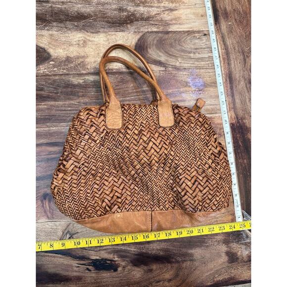 Vintage Women's Brown Woven Leather Purse Italy Satchel Hand Bag - Picture 5 of 8